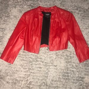 Bebe red crop leather jacket